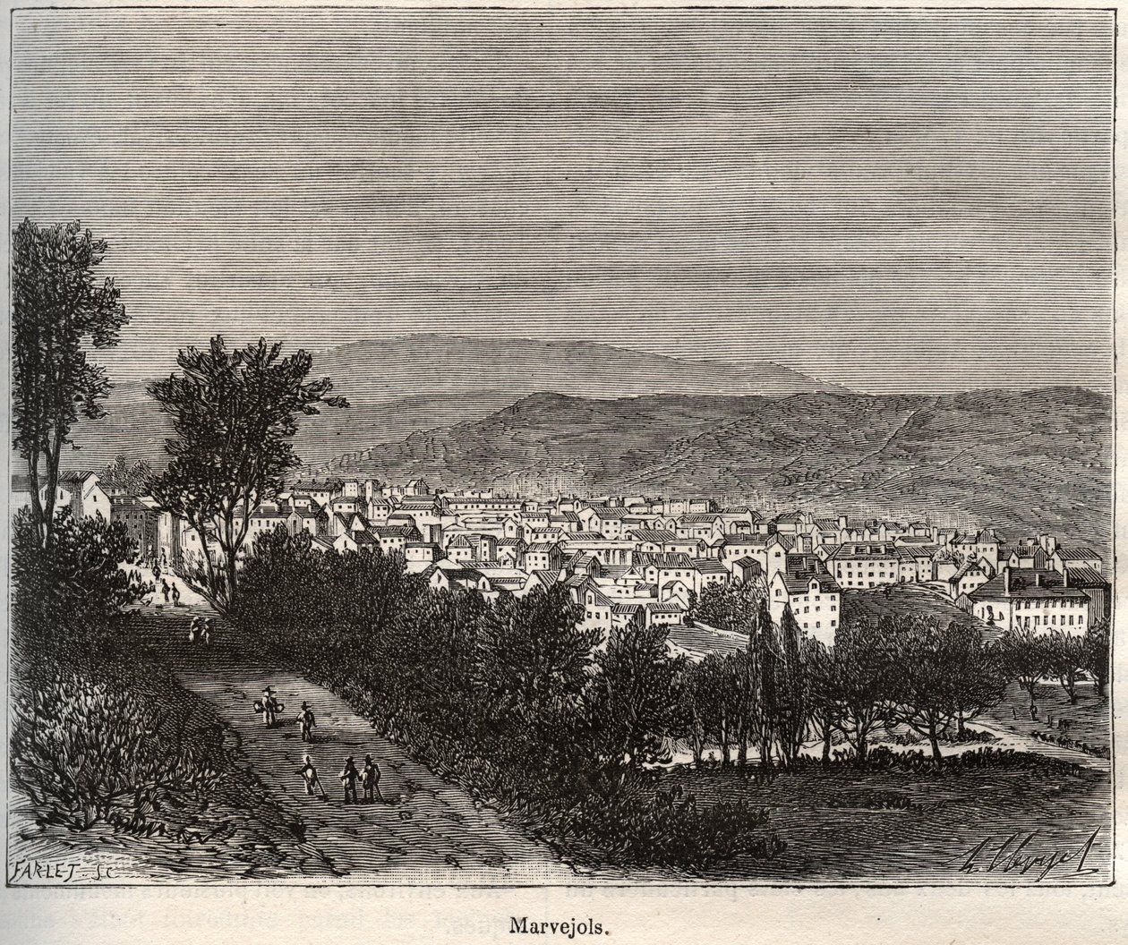 Marvejols - Lozere - Langwedocja-Roussillon - grawer w „La France illustrée: geografia, historia, administracja statystyczna” autorstwa V.-A. Słodowy Brąz. 1884 autorstwa French School