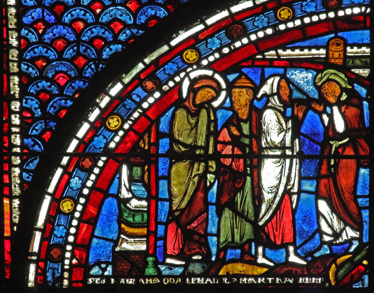 Okno Marii Magdaleny: Maria na pogrzebie Łazarza (w46) autorstwa French School