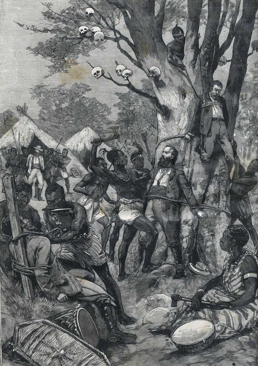 Masakra w Kongo: dostawy Europejczyków przez kanibali. W „Le petit Parisien” z 1898 r. autorstwa French School
