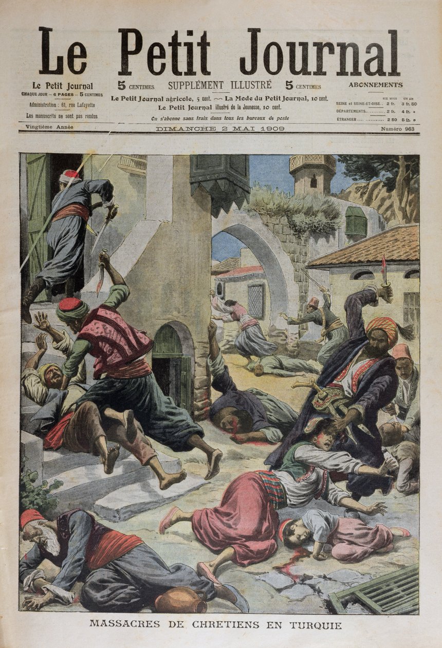 Masakra chrześcijan w Turcji, ilustracja na okładce z Le Petit Journal 2 maja 1909 autorstwa French School