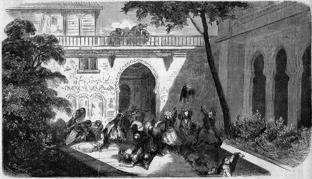 Masakra maronickich chrześcijan dokonana przez Druzów (Drusów) na dziedzińcu domu w Deir el Kamar (Deir el Kamar), Syria autorstwa French School