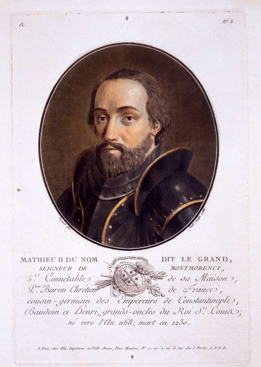 Mathieu II de Montmorency, z Portretów wielkich ludzi, wybitnych kobiet i pamiętnych poddanych Francji, opublikowany w latach 1787-92 autorstwa French School
