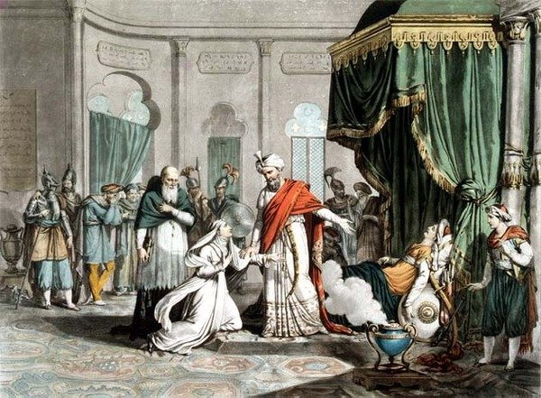 Matylda prosząca Saladyna o ciało Maleka-Adhela, ryt. Pierre Michel Alix (1762-1817) (rycina) autorstwa French School