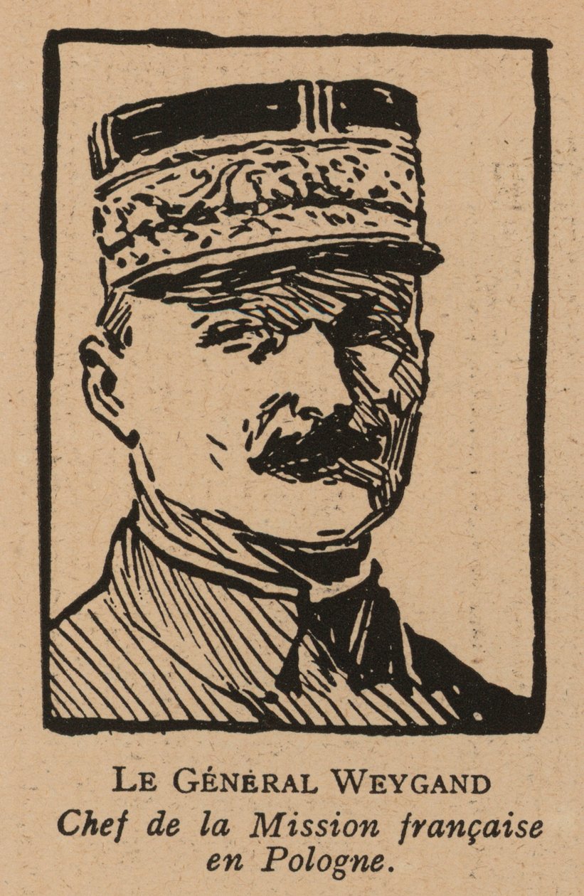 Maxime Weygand, francuski generał i członek Misji Międzysojuszniczej wysłanej w celu wsparcia II Rzeczypospolitej podczas wojny polsko-bolszewickiej w 1920 r. (litografia) autorstwa French School