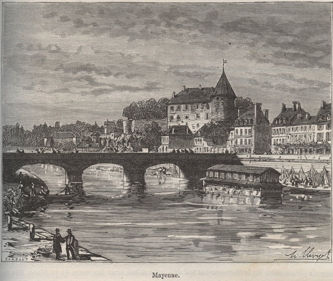Mayenne to gmina w zachodniej Francji w regionie Pays de la Loire - rycina w „La France illustree: geografia, historia, statystyka administracyjna” autorstwa V.-A. Słodowo-Brązowy. 1884 autorstwa French School