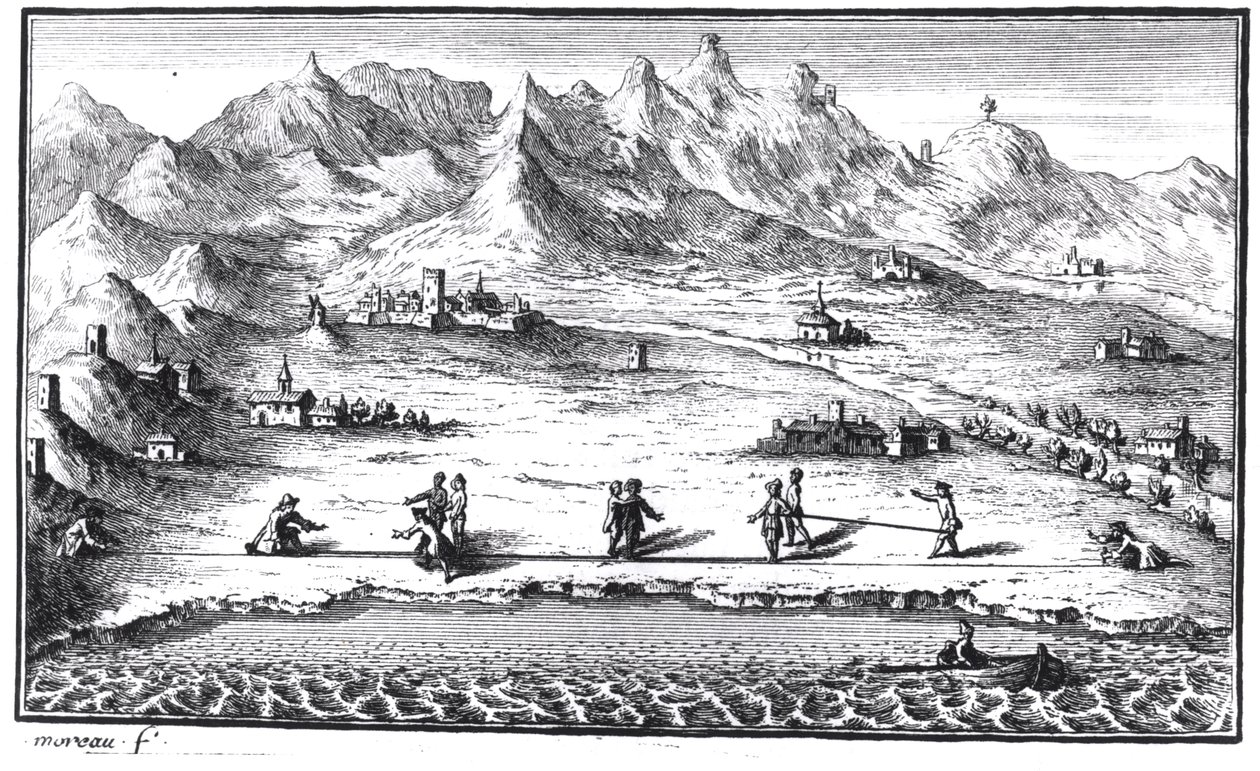 Pomiar południka, ilustracja z La Meridienne de Paris autorstwa Cesar-Francois Cassini de Thury, 1744 autorstwa French School