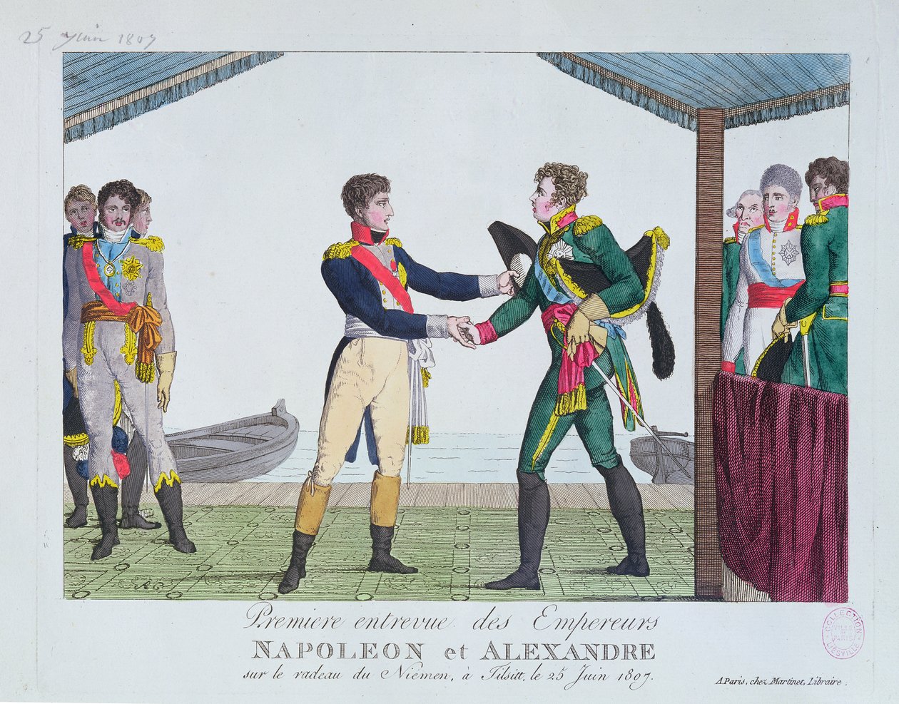 Spotkanie Napoleona I z Aleksandrem I w Tilsit, 25 czerwca 1807 r. autorstwa French School