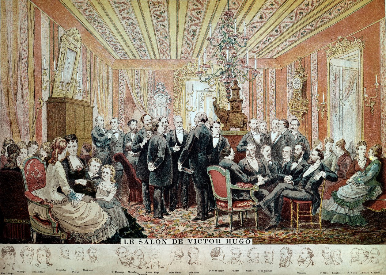 Spotkanie w Salonie Literackim Maison Hugo, Paryż, ok.1875 (rycina) autorstwa French School
