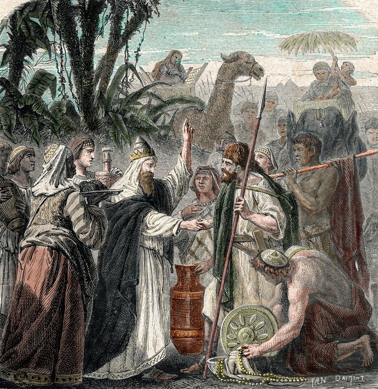 Spotkanie Abrahama i Melchizedeka (grawerowanie) autorstwa French School