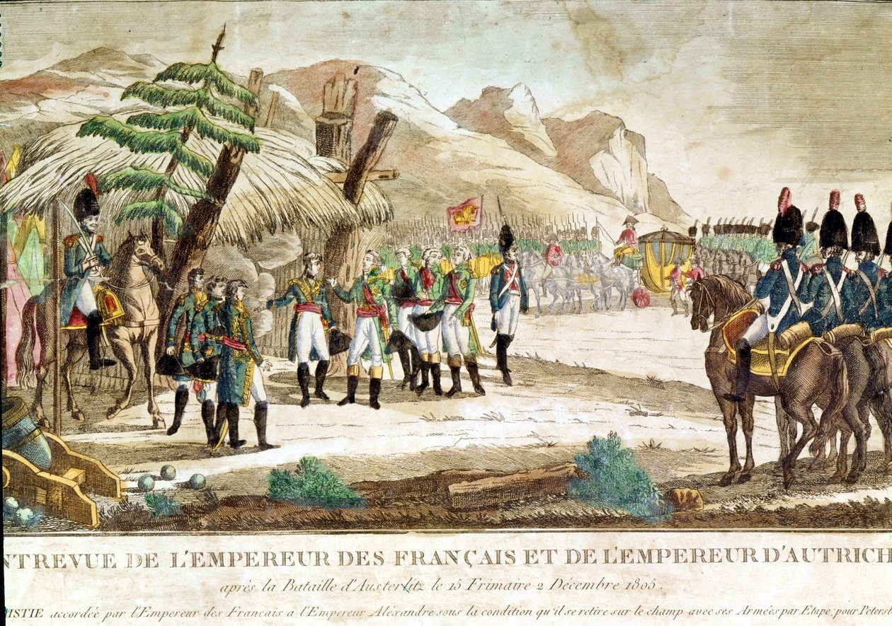 Spotkanie cesarza Napoleona I z cesarzem Austrii Franciszkiem II (1768 - 1835) po bitwie pod Austerlitz 2.12.1805. autorstwa French School
