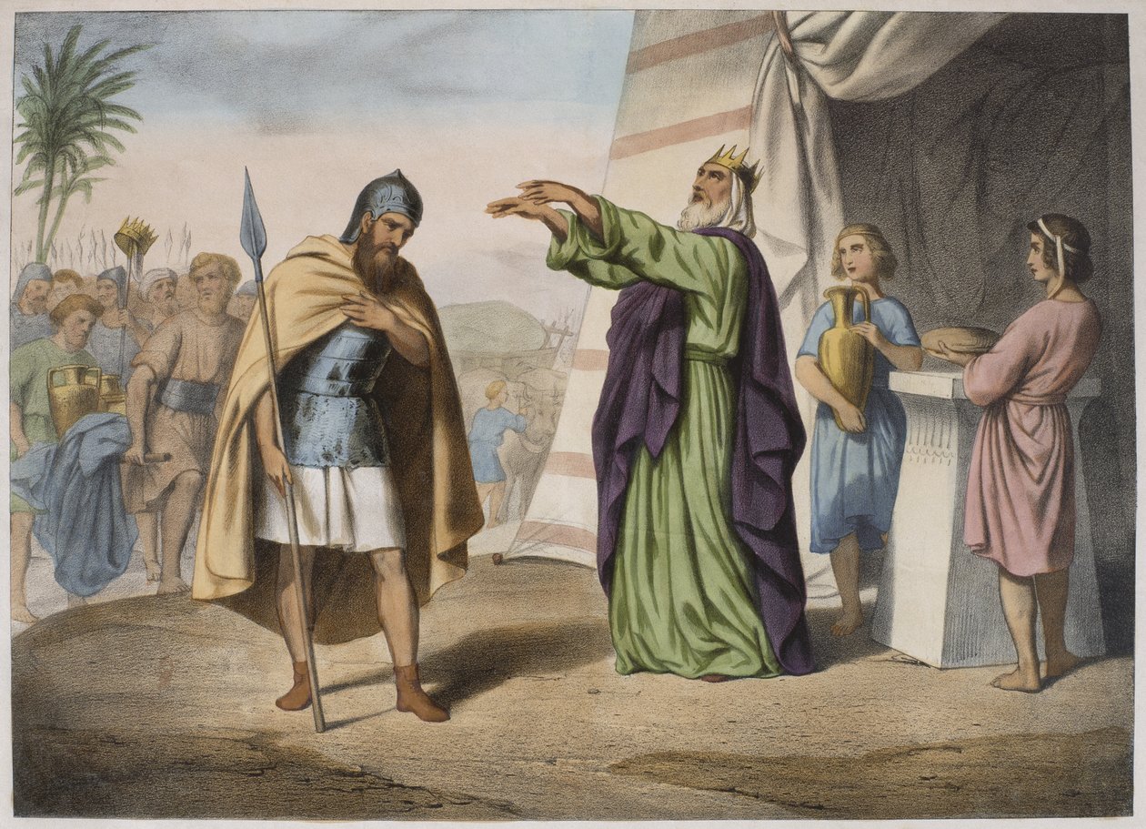 Melchizedek błogosławi Abrahama, ilustracja z katechizmu LHistoire Sainte, wyd. Charles Delagrave, Paryż autorstwa French School