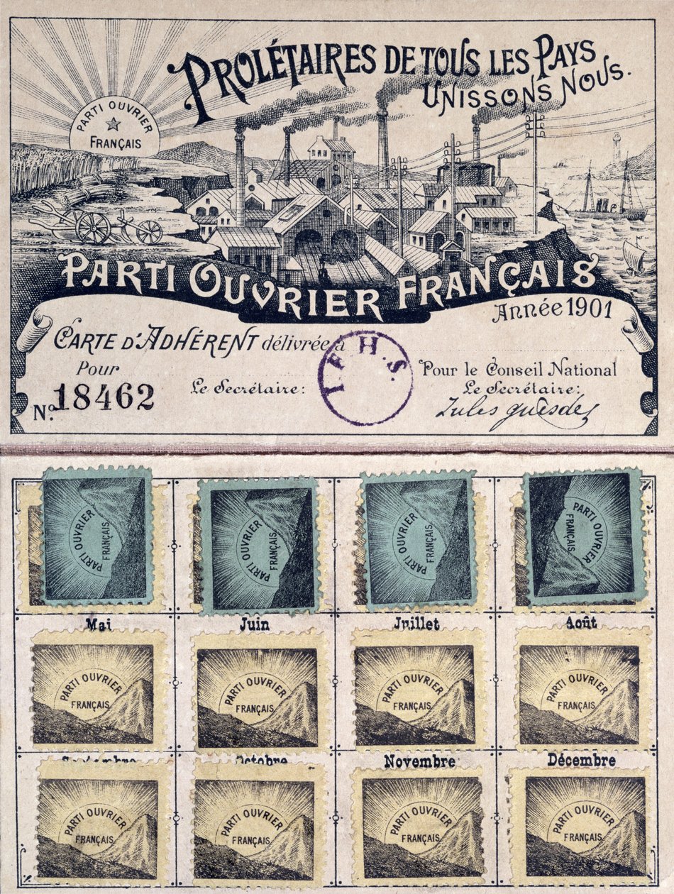 Legitymacja członkowska Francuskiej Partii Robotniczej za rządów Julesa Guesde (1845-1922) 1901 autorstwa French School