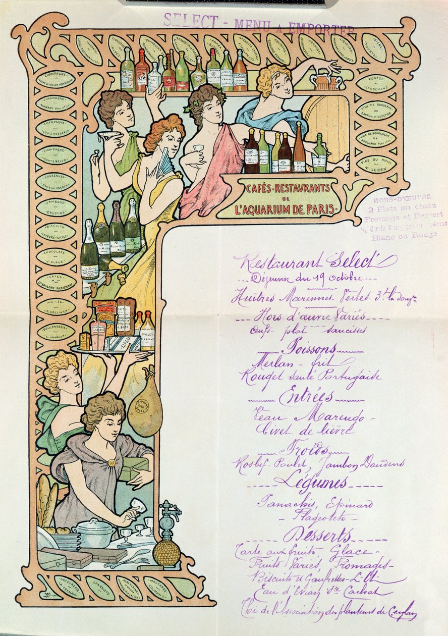 Menu z kawiarni Restauracje z Aquarium de Paris autorstwa French School