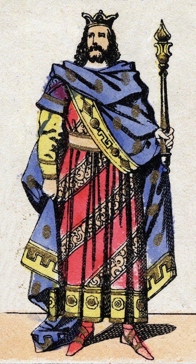 Dynastia Merowingów: Portret Clotaire IV (685-719) Król Franków z Austrazji od 717 do 719. Obrazowanie epinal z końca XIX wieku. Prywatna kolekcja. autorstwa French School