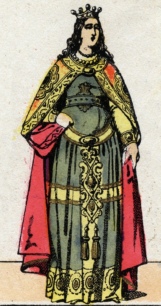 Dynastia Merowingów: Portret królowej Klotyldy, żony Dagoberta III (699-715). Obrazowanie epinal z końca XIX wieku. Prywatna kolekcja. autorstwa French School