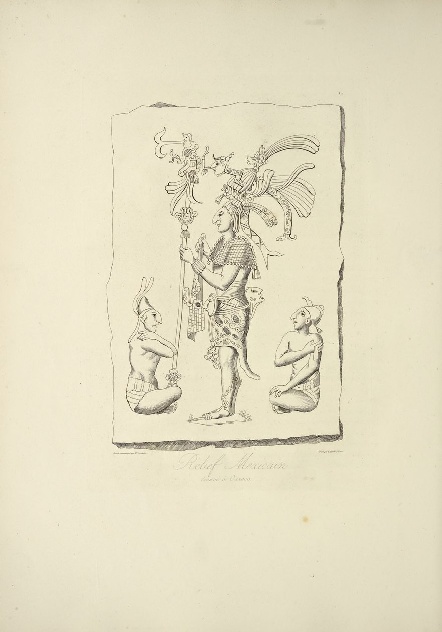Meksykańska ulga znaleziona w Oaxaca, ilustracja z „Widoków Kordylierów i pomników ludów tubylczych Ameryki” autorstwa Alexandra von Humboldta i Aime Bonplanda autorstwa French School