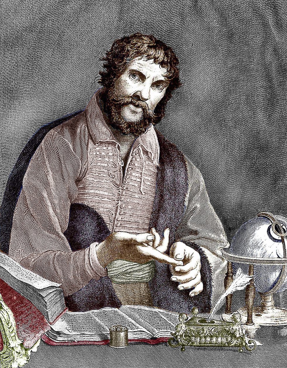 Michel de Nostredame, alias Nostradamus (1503-1566) francuski astrolog i lekarz, rycina, kolorowy dokument autorstwa French School