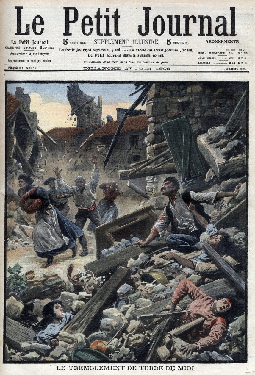 Trzęsienie ziemi w Midi w południowo-wschodniej Francji – „Le Petit Journal” z 27 czerwca autorstwa French School