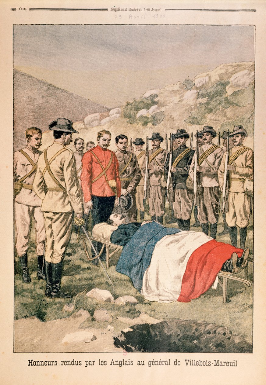 Odznaczenia wojskowe oddane generałowi Georgesowi de Villebois-Mareuil (1847-1900) przez Brytyjczyków na cmentarzu Boshof, ilustracja z Le Petit Journal, 29 kwietnia 1900 autorstwa French School