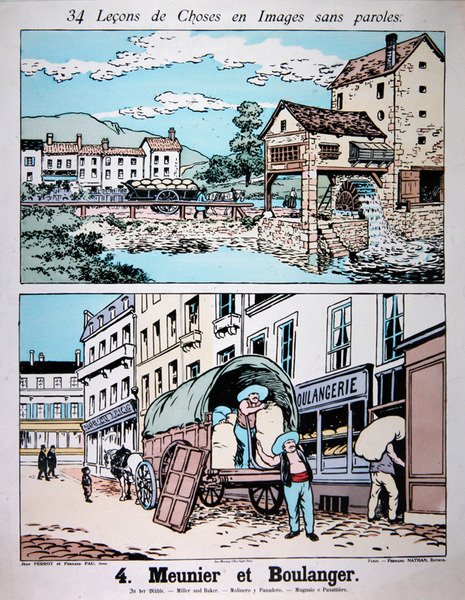 Miller i Baker, ilustracja z podręcznika szkoły podstawowej, ok. 1900 (kolor lito) autorstwa French School