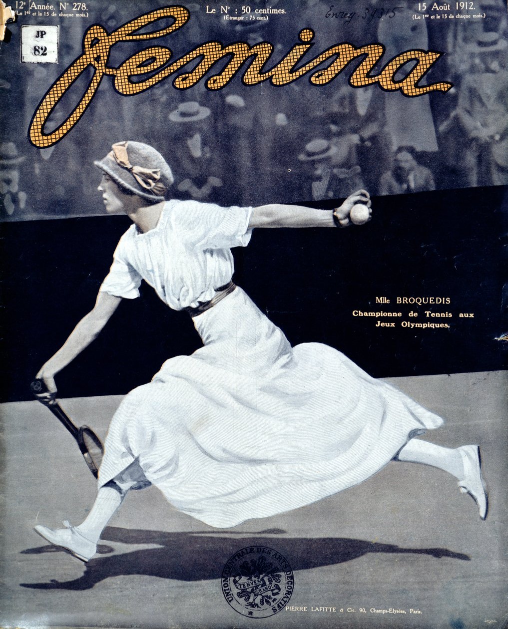 Miss Broquedis, olimpijska mistrzyni tenisa, przednia okładka Feminy, numer 278, 15 sierpnia 1912 (kolorowe zdjęcie) autorstwa French School