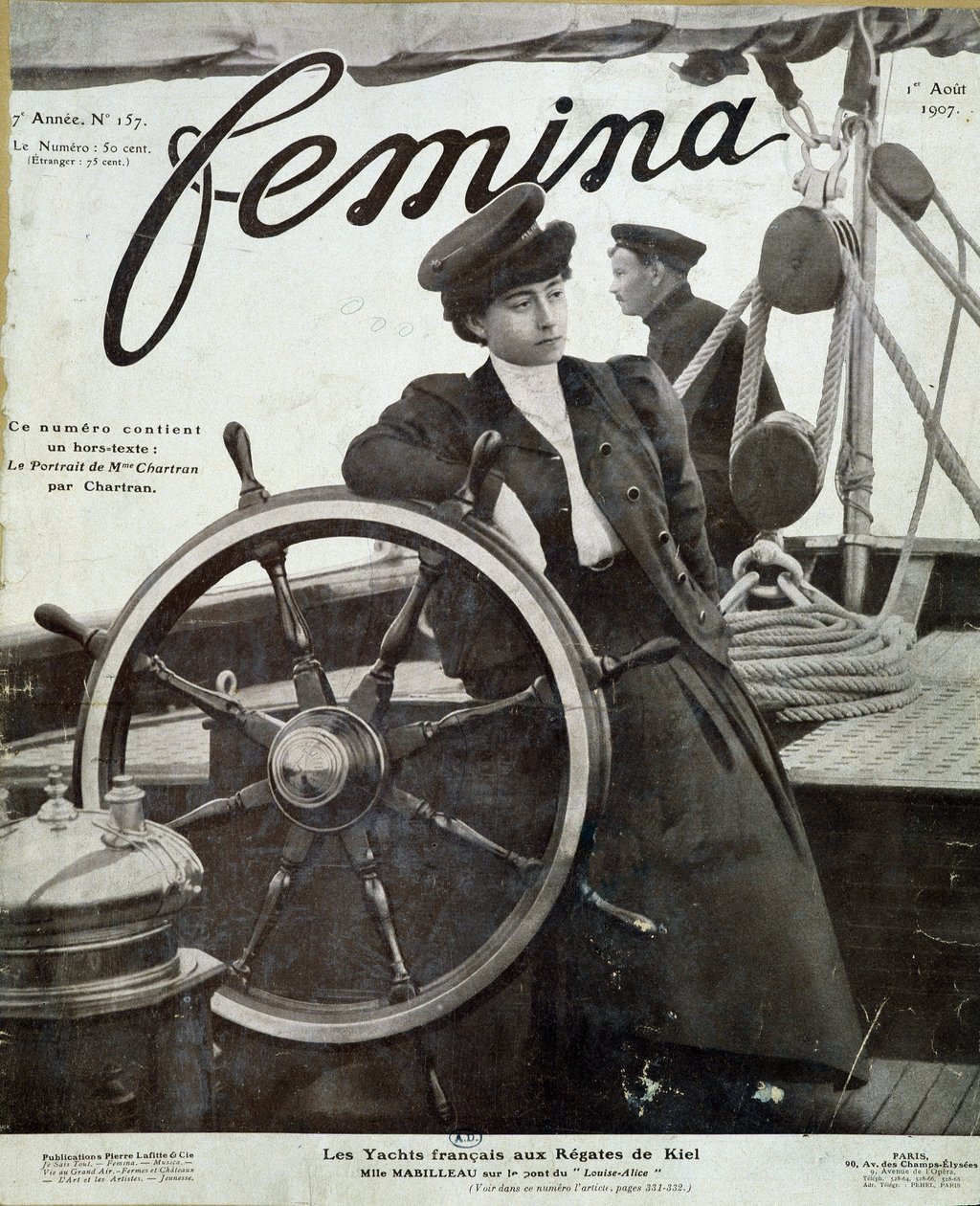 Miss Mabilleau na mostku jachtu „Luiza-Alice”” na regatach w Kilonii – w „Femina” z dnia 1.08.1907 r. autorstwa French School