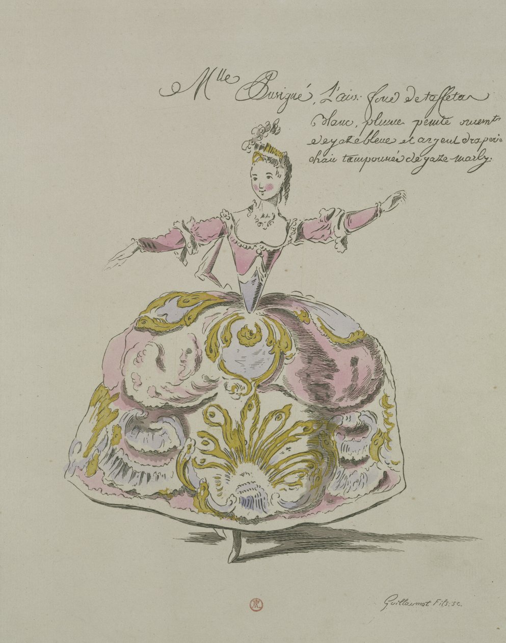 Miss Puvigne jako Air, w Zoroastre, libretto autorstwa Cahusaca, skomponowane przez Jean-Philippe Rameau (1683-1764) faksymile A. Guillaumota Filsa, 1749 (kolorystyka) autorstwa French School