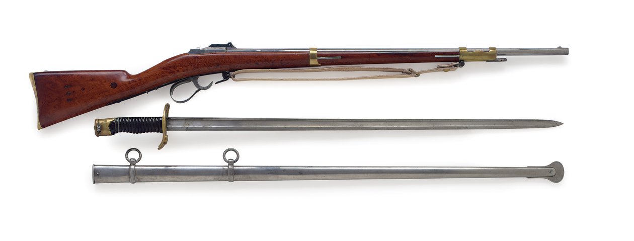 Model 1854 Pinfire Fusil Lance de Cent-Gardes z rzadkim mieczem-bagnetem, c.1856 autorstwa French School