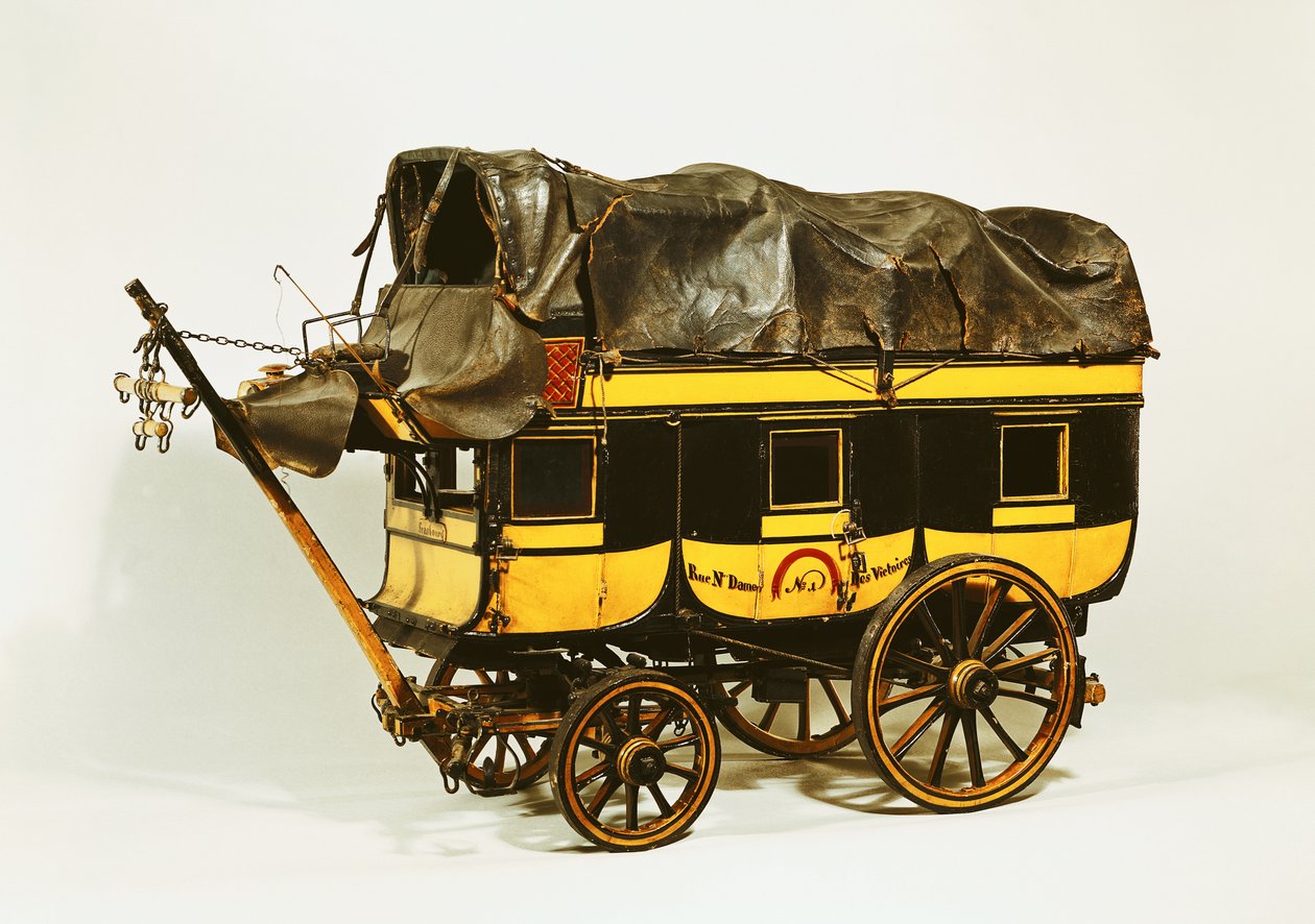 Model czterdziestomiejscowego omnibusa (malowane drewno) autorstwa French School