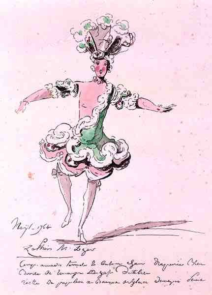 Monsieur Leger jako Zefir, w Nais, libretto Cahusaca, skomponowane przez Jean-Philippe Rameau (1683-1764) 1764 (kolorystyka) autorstwa French School