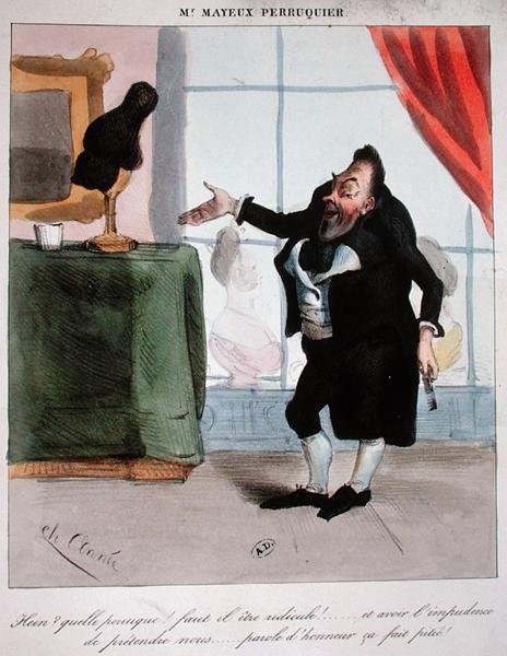 Monsieur Mayeux, perukarz, ok. 1840 (kolor lito) autorstwa French School