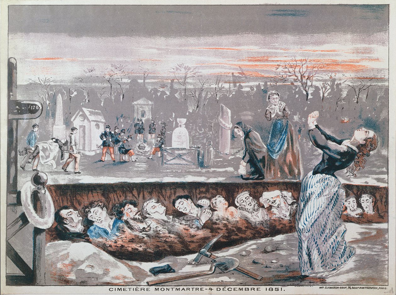 Cmentarz Montmartre, 4 grudnia 1851 r. (kolorowa litografia) autorstwa French School