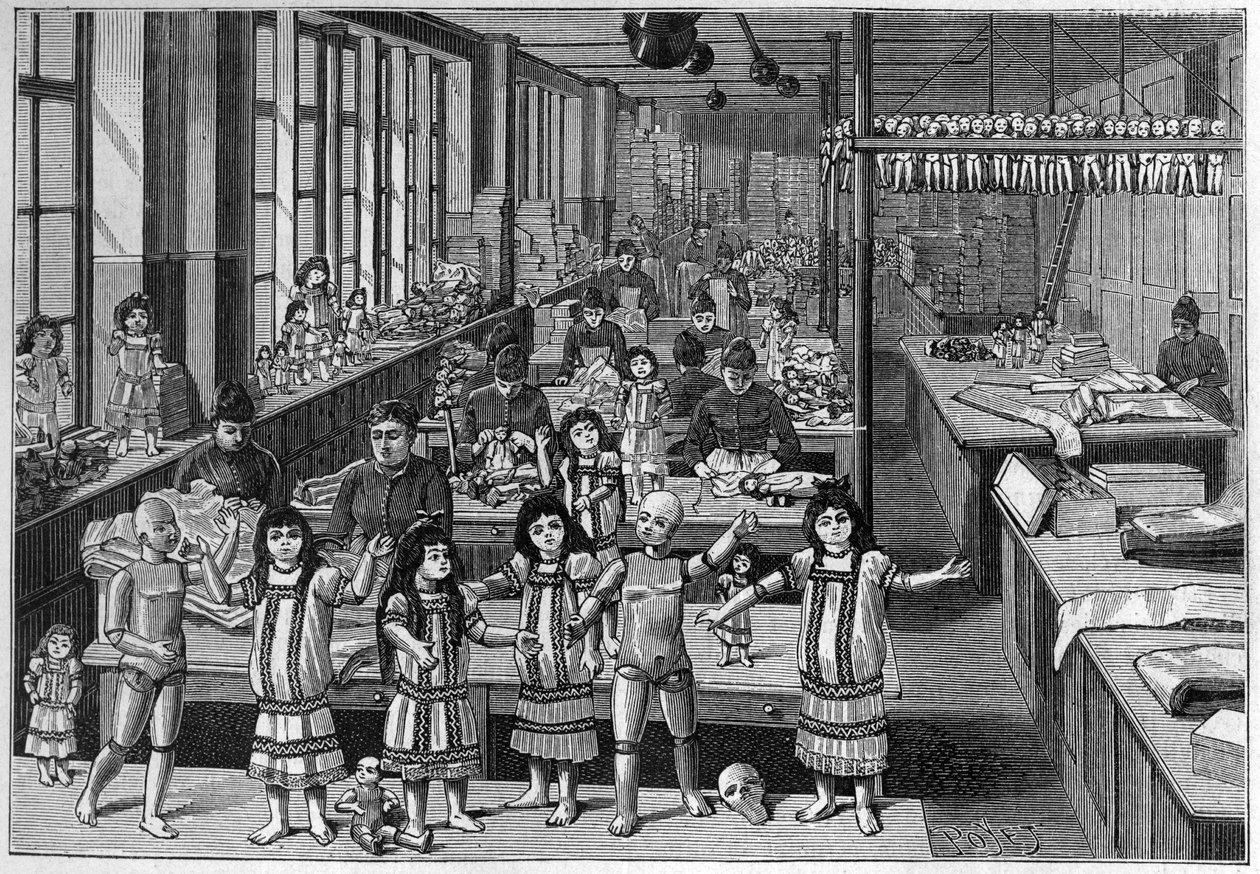 Fabryka lalek Montreuil w 1888 roku. autorstwa French School