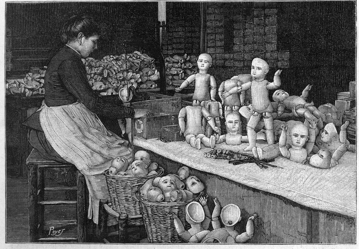 Fabryka lalek Montreuil w 1888 roku. autorstwa French School