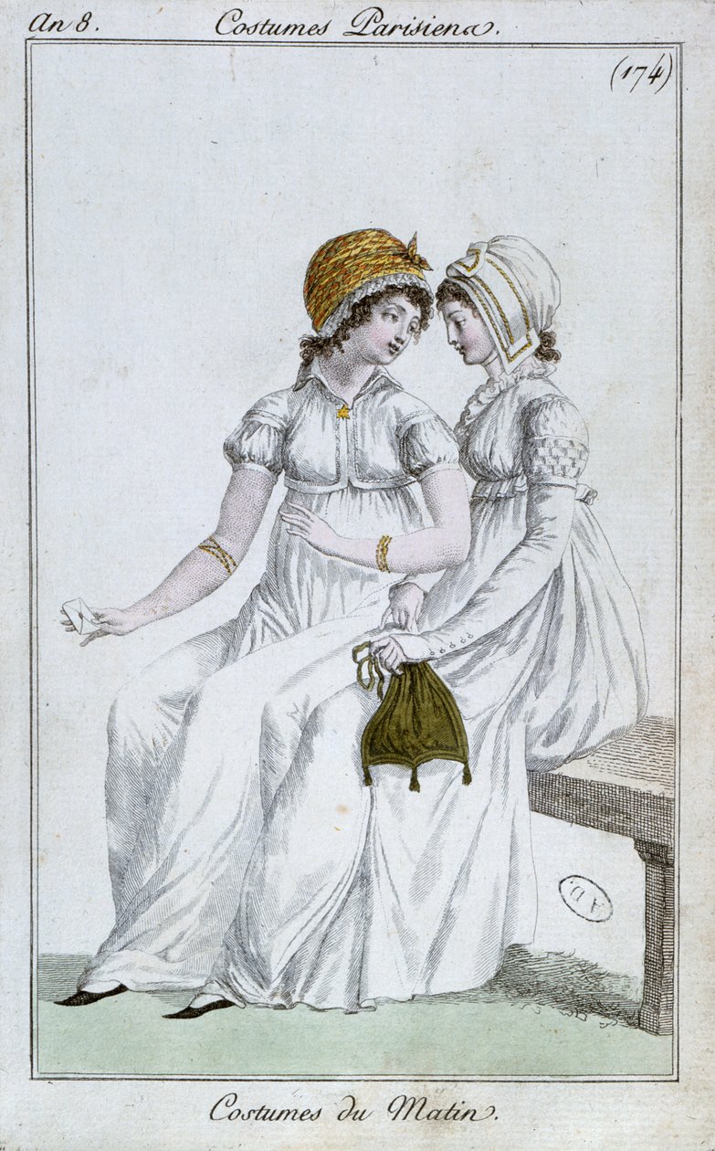 Suknia poranna, talerz z modą od Costumes Parisiens, 1800 autorstwa French School