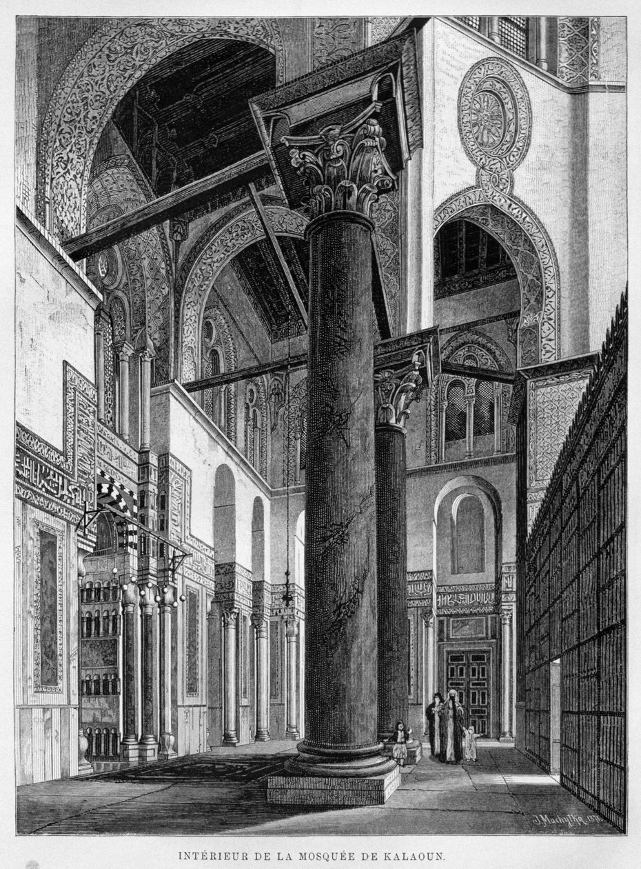 Meczet i Madrasa Qalawun, widok wnętrza, ilustracja z Legypte autorstwa Georga Moritza Ebersa (1837-98) 1881 autorstwa French School