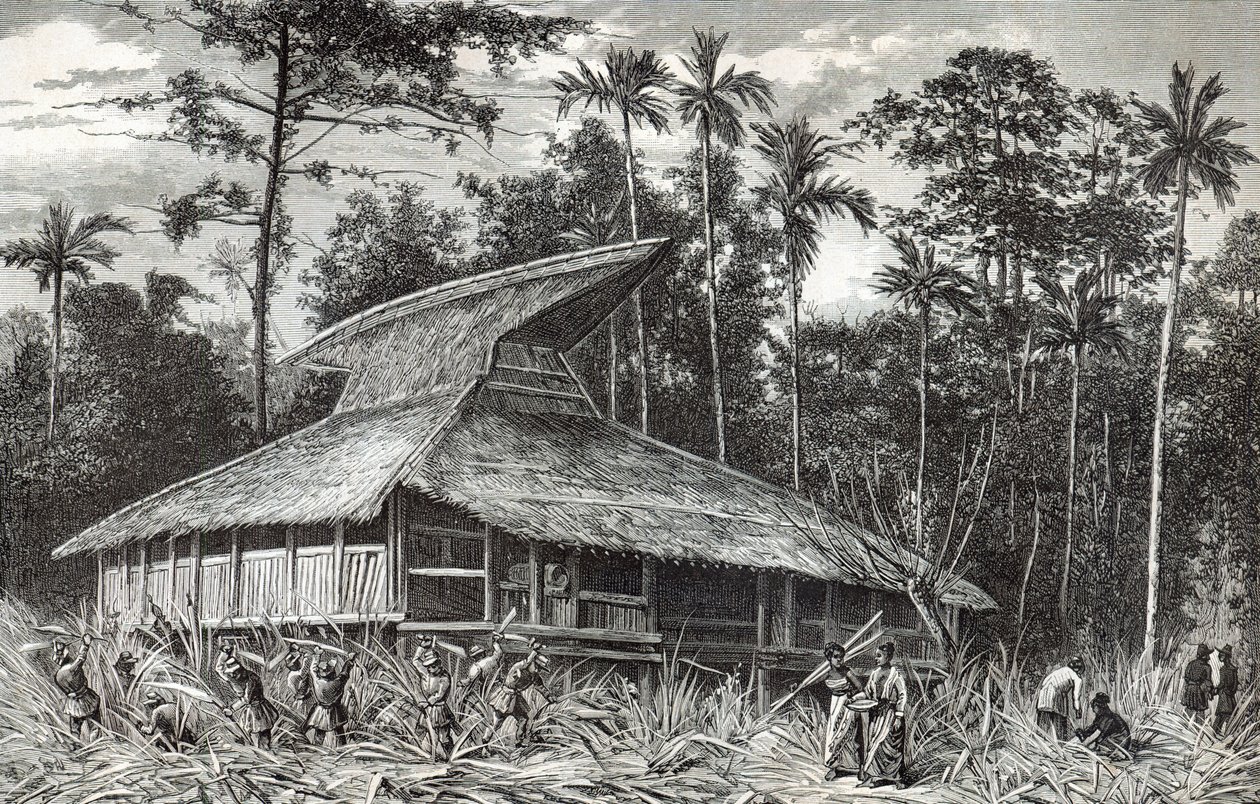 Meczet w Dodinga, Nowa Gwinea, ilustracja z magazynu Le Tour du Monde, 1879 autorstwa French School