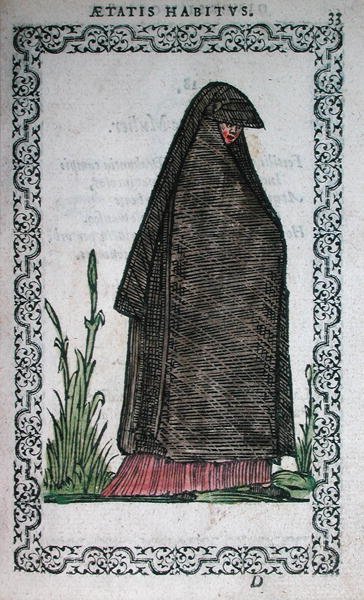 Stroje żałobne z Bayonne, ilustracja z książki o strojach wydanej w Antwerpii autorstwa French School