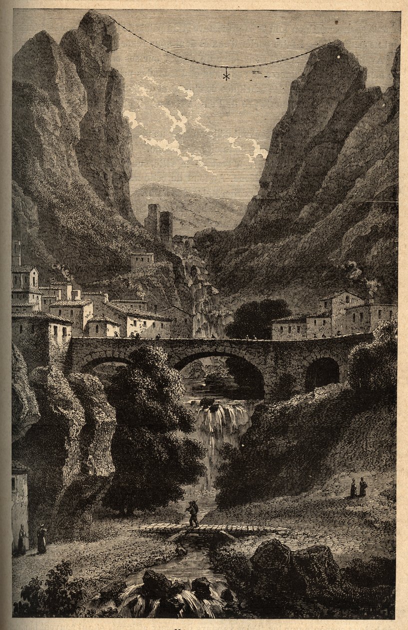 Moustiers-Sainte-Marie (Moustiers Sainte Marie) - Alpes-de-Haute-Provence - grawerowanie w „” PATRIE” - PIQUE OPIS FRANCJI W 6 TOMACH WG LUCIENA HUARDA - koniec XIX wieku autorstwa French School