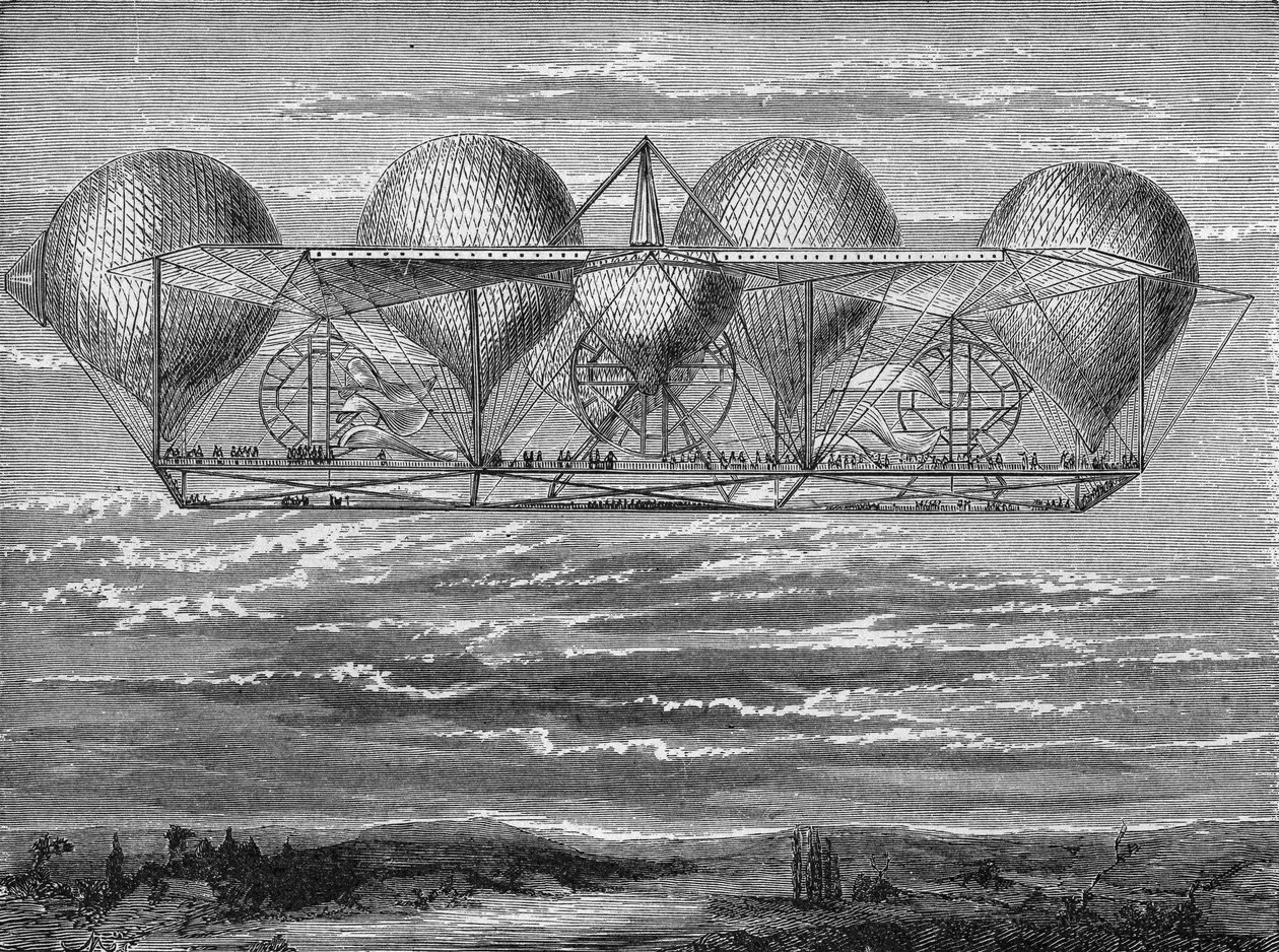 Samolot pana Petina (projekt z 1850 r.) - w „Albumie nauki”; wybitni naukowcy; Wielkie odkrycia”” 1896. autorstwa French School