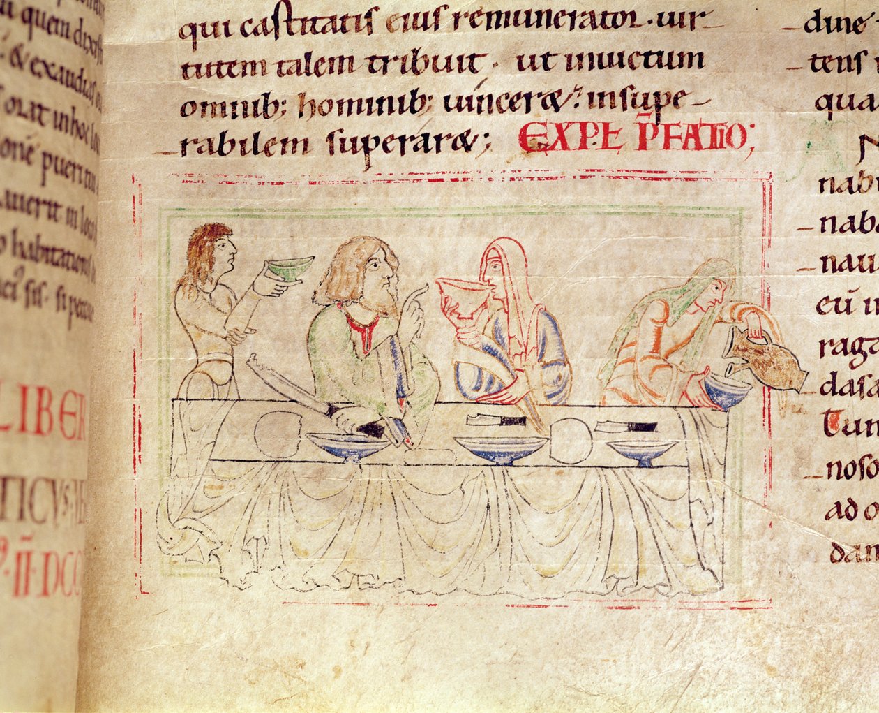 Ms.1215 t.3 fol.158v, Posiłek z Judith i Holofernes, z Biblii Etienne Harding, 1109 autorstwa French School