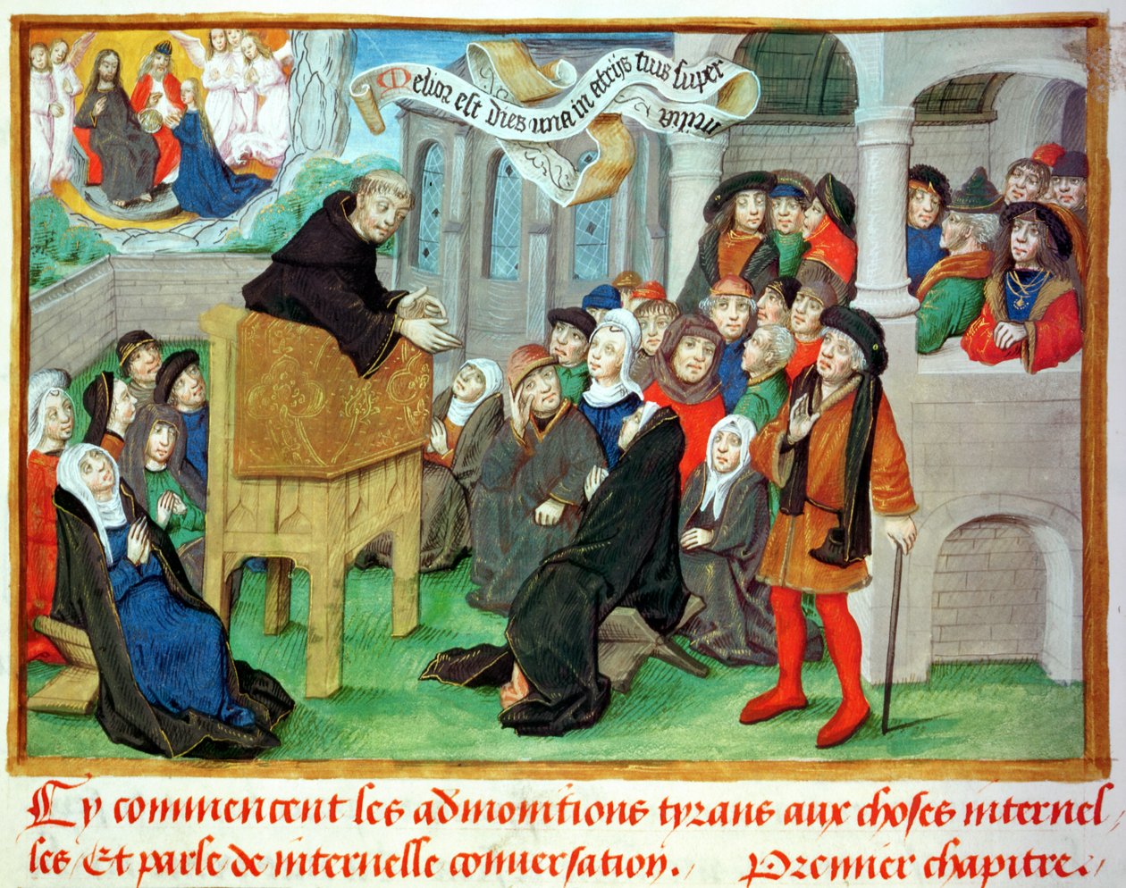 Ms.230 fol.57 Przemówienie mnicha o naśladowaniu, z Kazania sur la Passion et Traites Divers autorstwa Jeana de Gersona (1363-1429) autorstwa French School