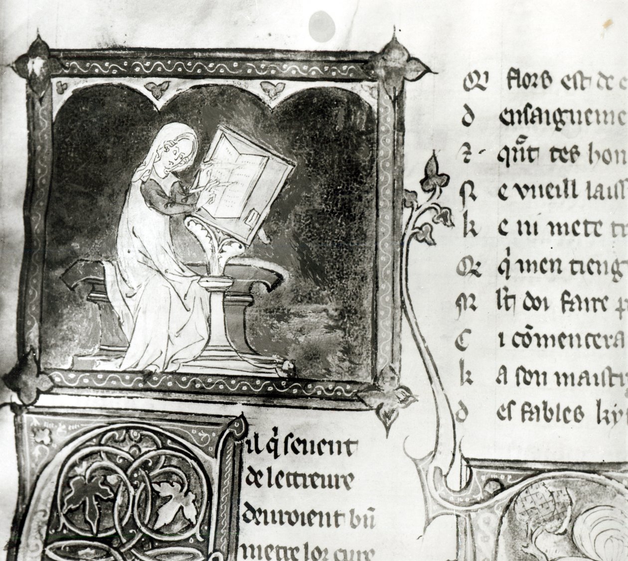 Ms.3142 fol.256 Marie de France (fl.XII w.) pismo, z antologii wierszy francuskich, ok.1280-90 (szczegół) autorstwa French School