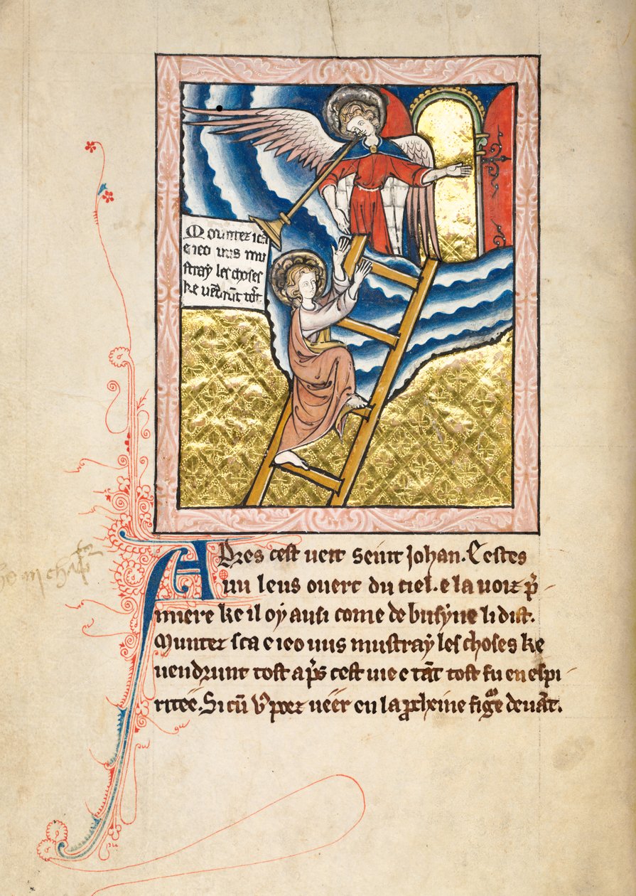 Ms65 f12v, Komentarz do Apokalipsy św. Jana, koniec XIII wieku (pióro i atrament oraz tempera na welinie) autorstwa French School