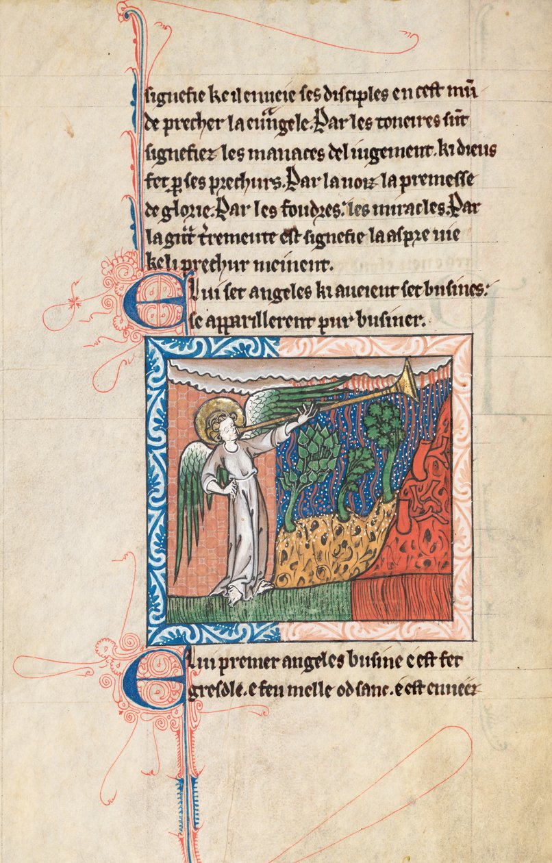Ms65 f27v, Komentarz do Apokalipsy św. Jana, koniec XIII w. (pióro i atrament oraz tempera na welinie) autorstwa French School