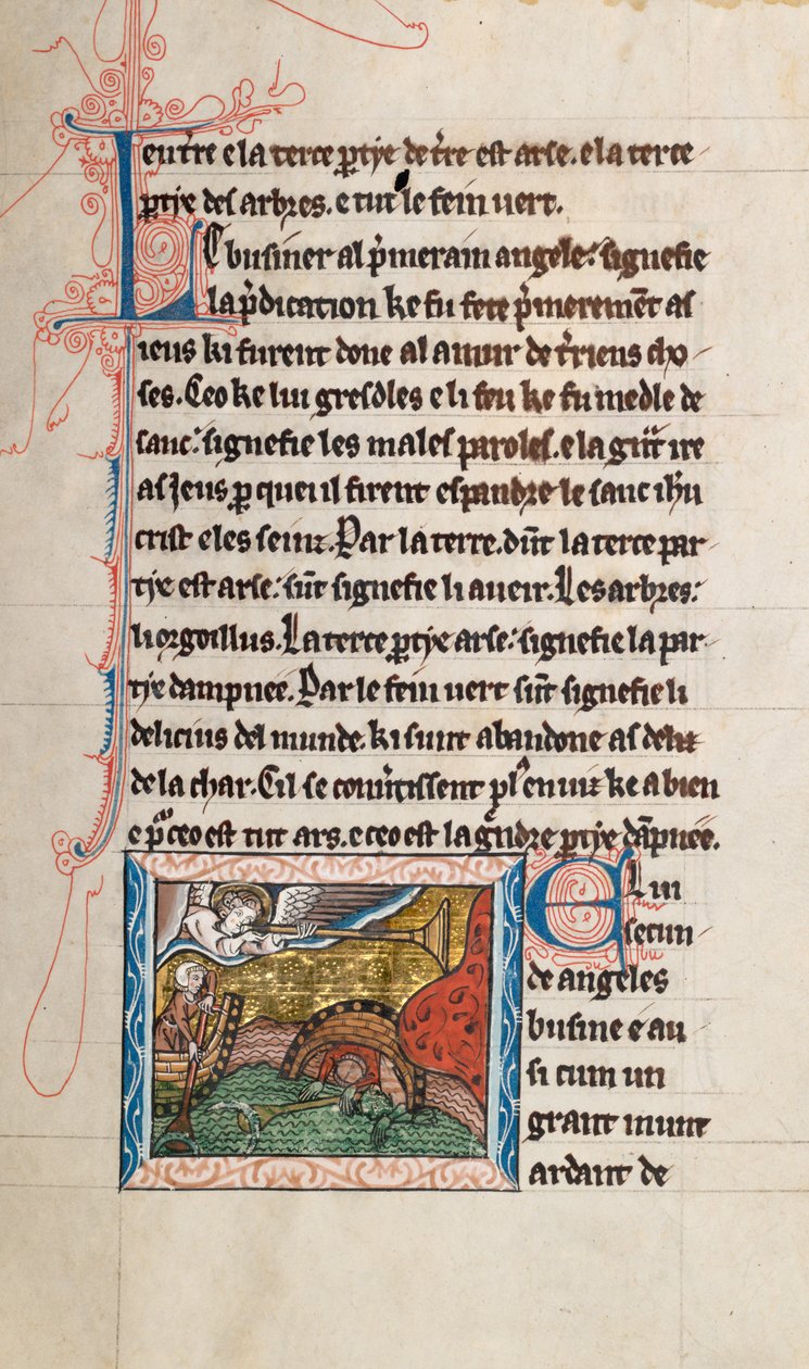 Ms65 f28r, Komentarz do Apokalipsy św. Jana, koniec XIII w. (pióro i atrament oraz tempera na welinie) autorstwa French School