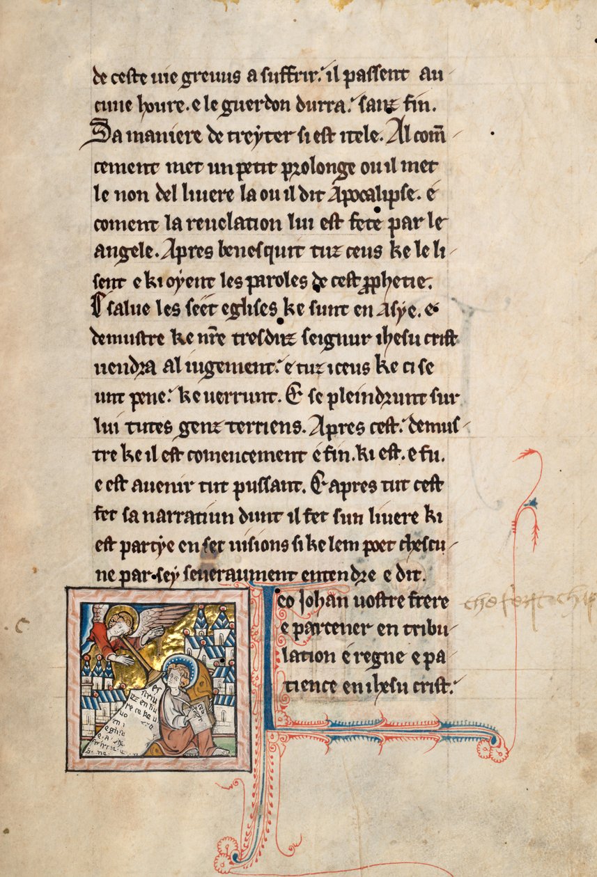 Ms 65 f3r, Komentarz do Apokalipsy św. Jana, koniec XIII w. (pióro i atrament oraz tempera na welinie) autorstwa French School