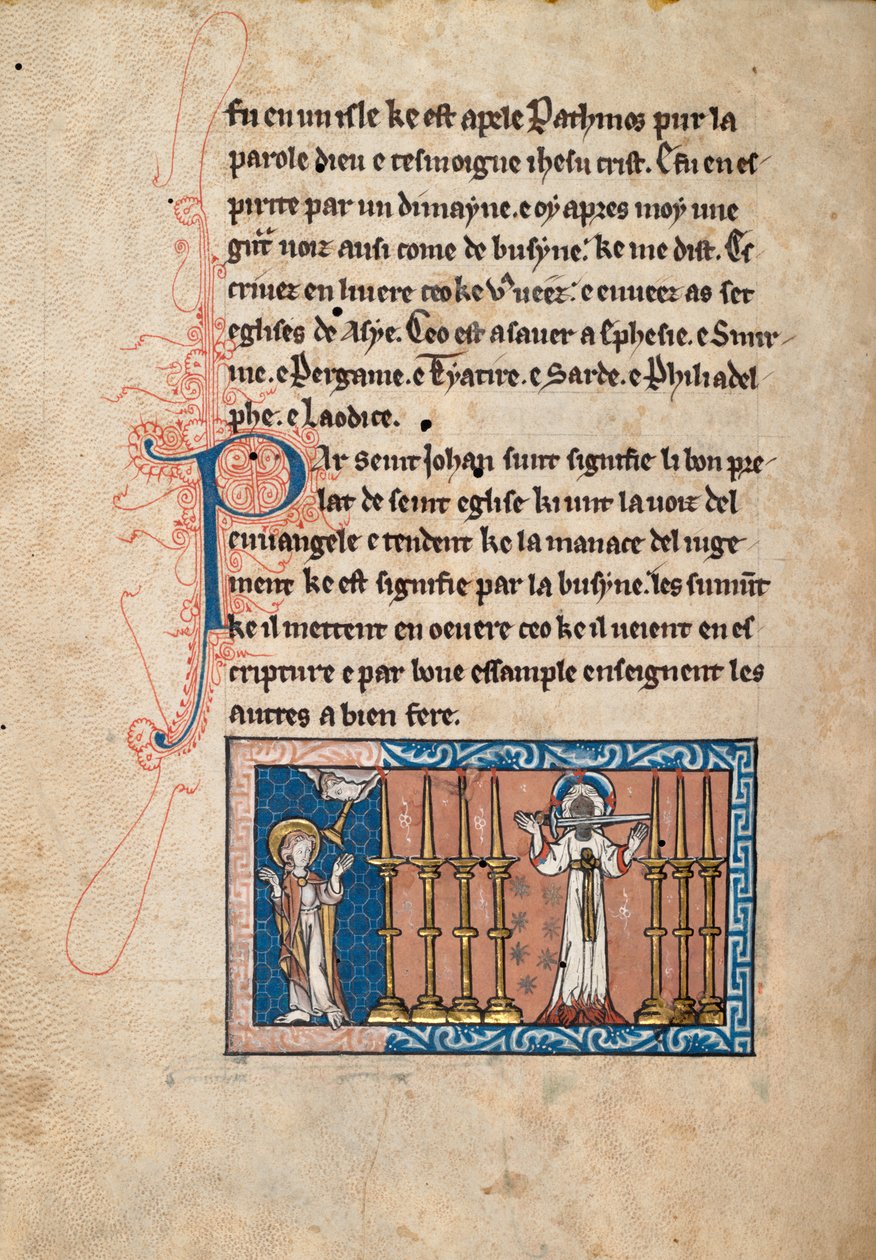 Ms 65 f3v, Komentarz do Apokalipsy św. Jana, koniec XIII w. (pióro i atrament oraz tempera na welinie) autorstwa French School