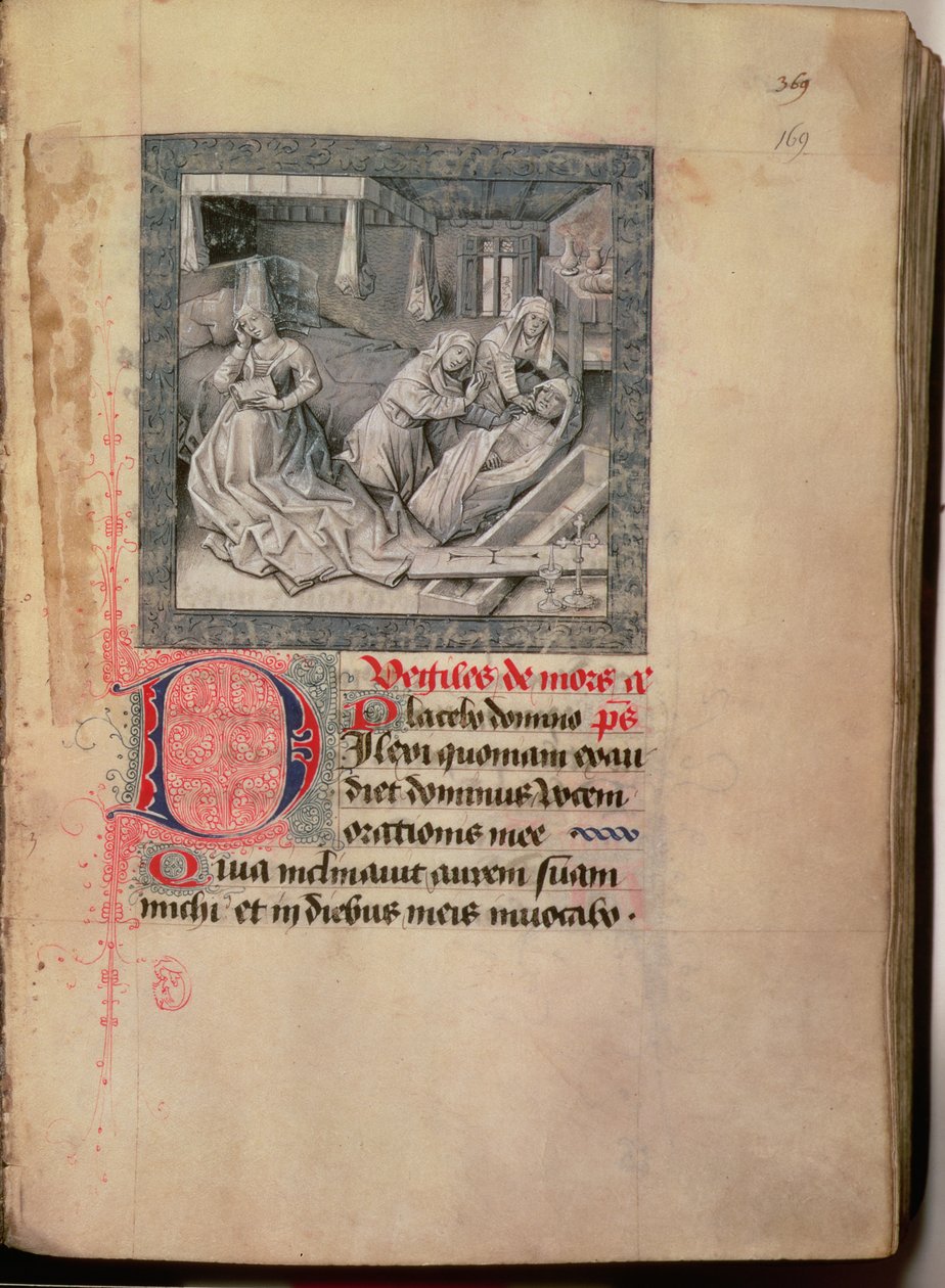 Ms.76 f.2 full.169r Śmierć, pogrzeb i pogrzeb, z Godzin księcia Burgundii 1454-55 autorstwa French School