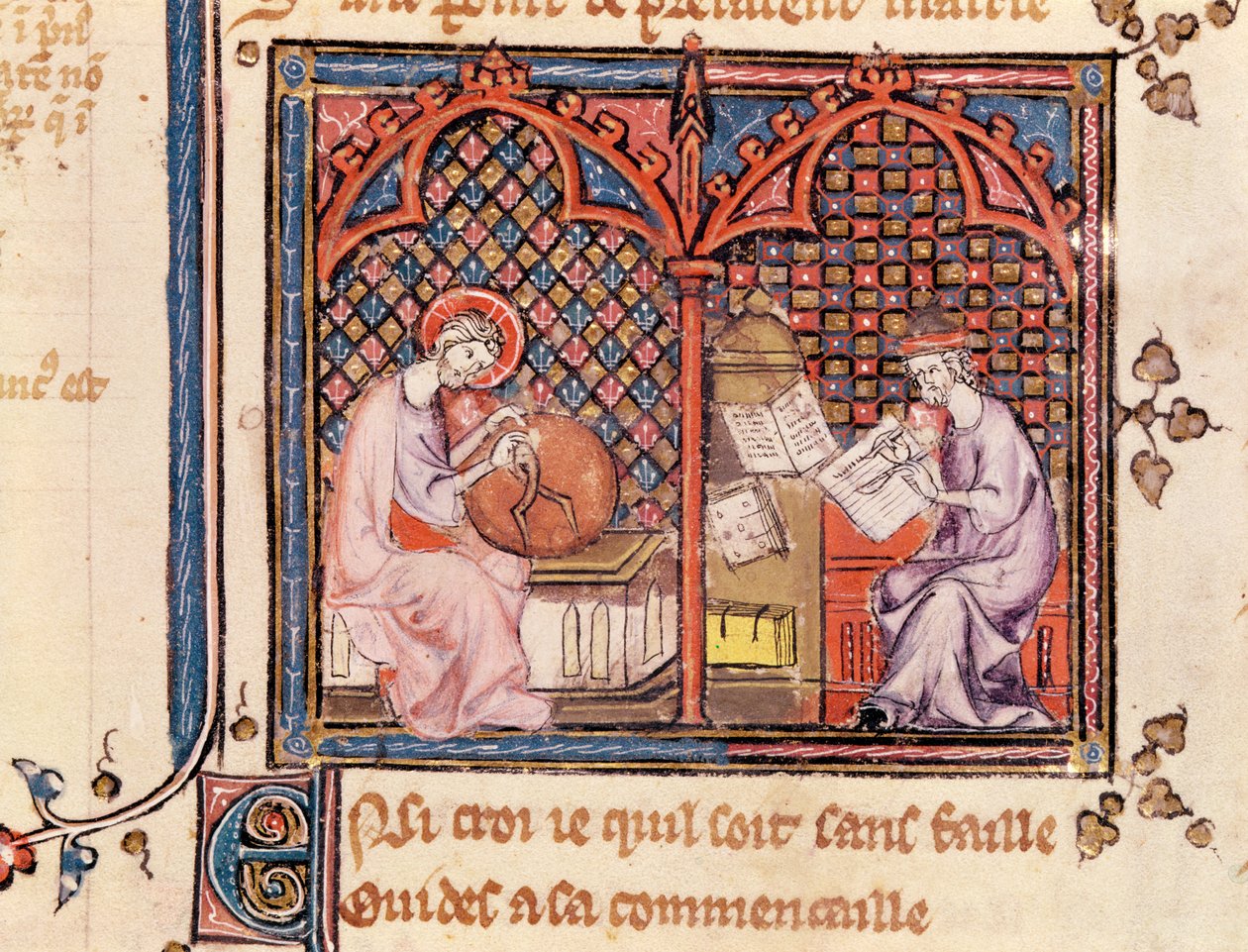 Ms 1044 Fol.16v Słowo, stwórca świata i autor piszący swoją księgę z Ovide Moralise napisanej przez Chretiena Legouais autorstwa French School